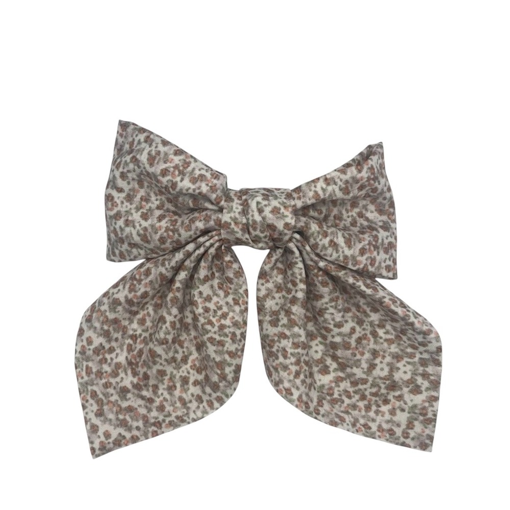 Handmade Floral Hair Bow Barrette Clip Large Neutral Beige Brown Boutique‎ Style